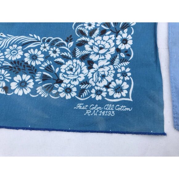 Vtg USA Hankie Bandana Handkerchief Western Rockabilly Kerchief Turquoise Blue - Picture 10 of 15